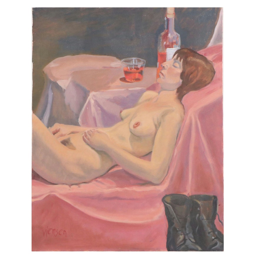 Victoria Jensen Figurative Oil Painting of Reclining Nude in Repose
