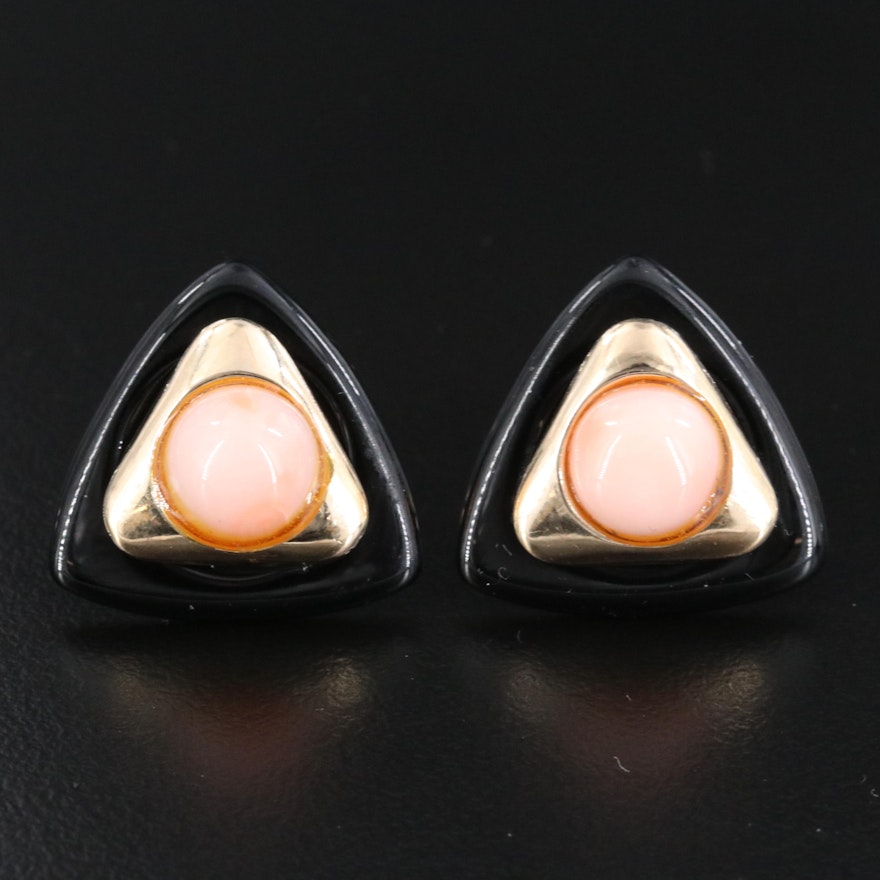 14K Coral and Black Onyx Earrings